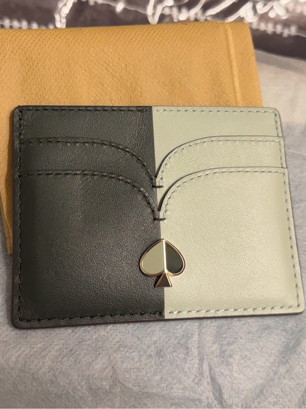 kate spade Two-Tone Green & Sage  Leather Card Holder with Spade Accent - Picture 3 of 3